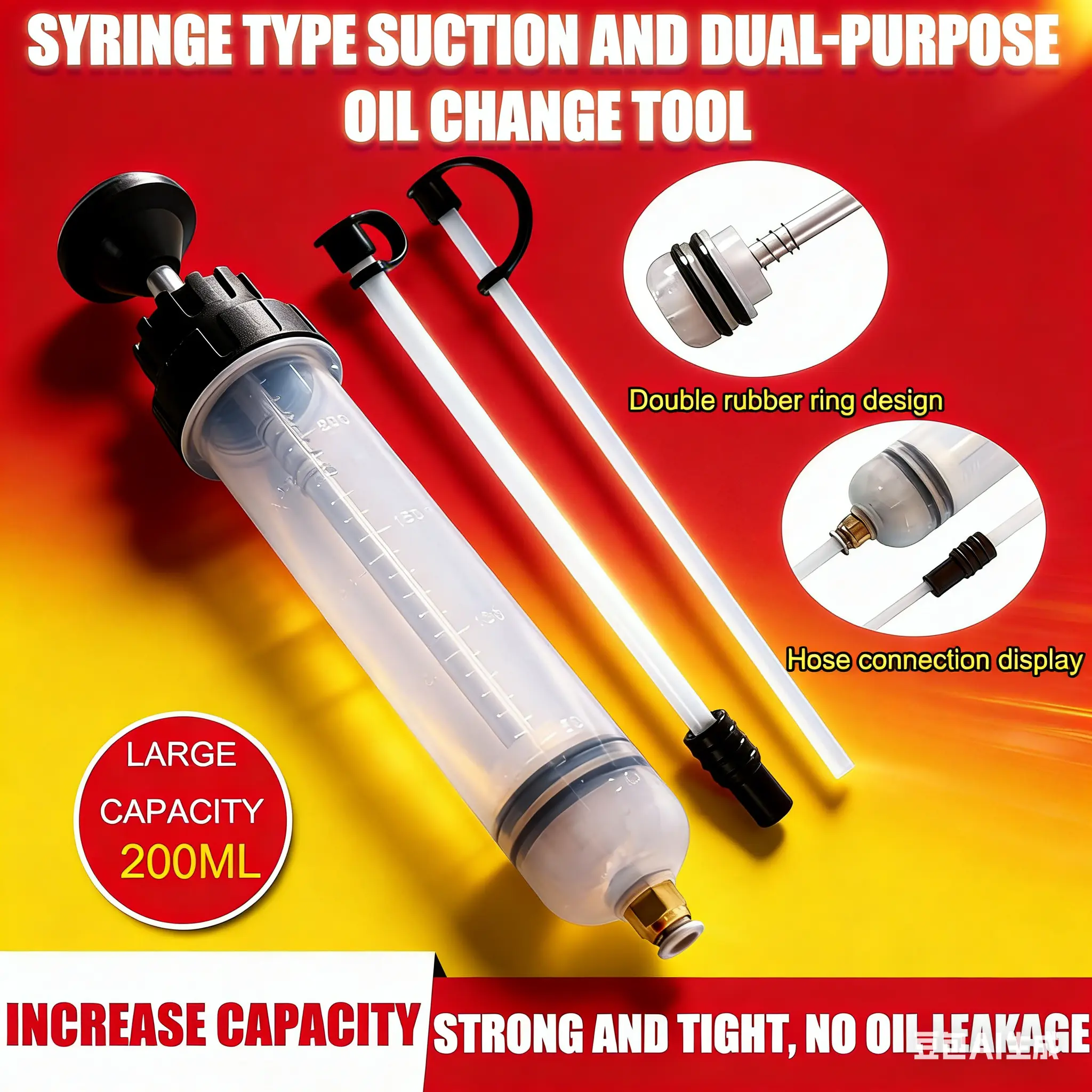 200CC Oil Fluid Extractor Pump – Manual Automotive Fuel & Oil Extraction Tool | Quick Absorption Syringe Pump for Car, Motorcycle & Small Engine Maintenance | Easy Fluid Transfer for Repair & Service