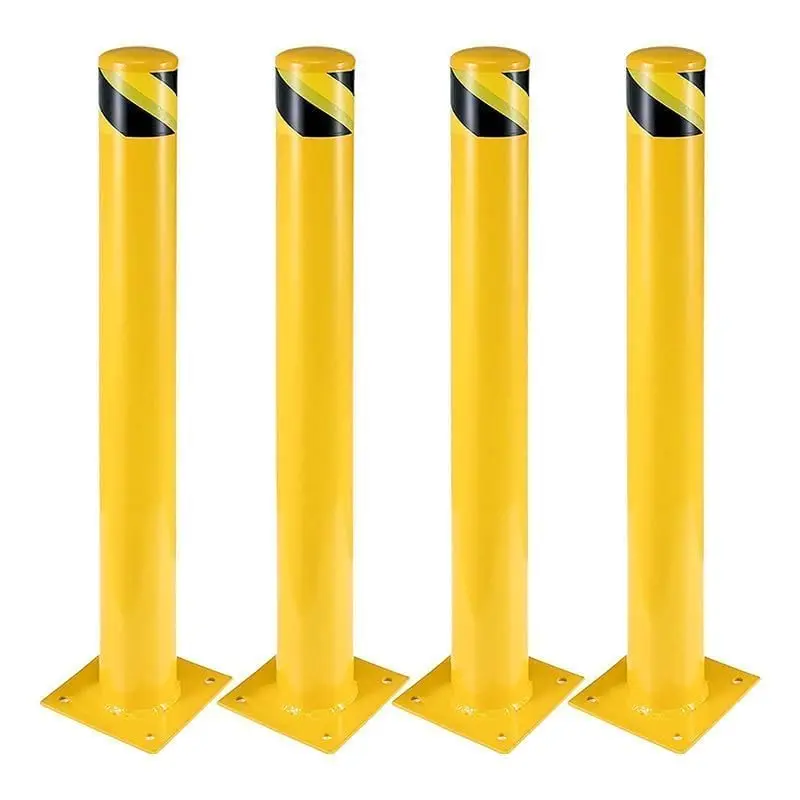 4-Pack 42 Inch Steel Safety Bollard Post, 4.5 Inch Diameter Metal Parking Bollards with 16 Anchor Bolts for Driveway Barrier, Parking Lot Protection, Warehouse Entry, Storefront Security