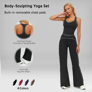 NVWA Women's Sporty Summervibes Tracksuit Set - Casual Two-Piece Athletic Wear, 78% Nylon 22% Spandex, Ideal for Gym & Daily Activities, H-Shaped Back Design, Bell-Bottom Pants Outdoor Fun