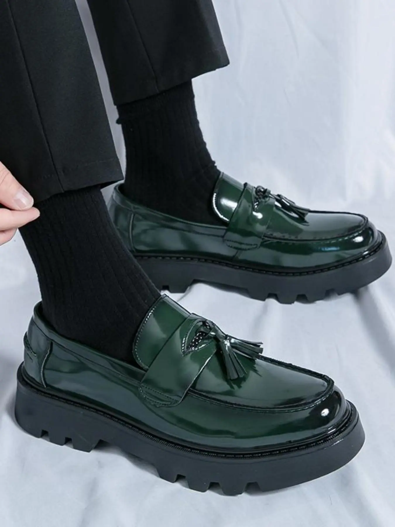 Men's Fashionable Tassel Decor Platform Loafers, Tassel Design Loafers, Casual Comfortable Round Toe Slip-on PU Leather Shoes for Daily Wear, Fashion Casual Business Shoes for Party, Daily Clothing Decor, Flatform