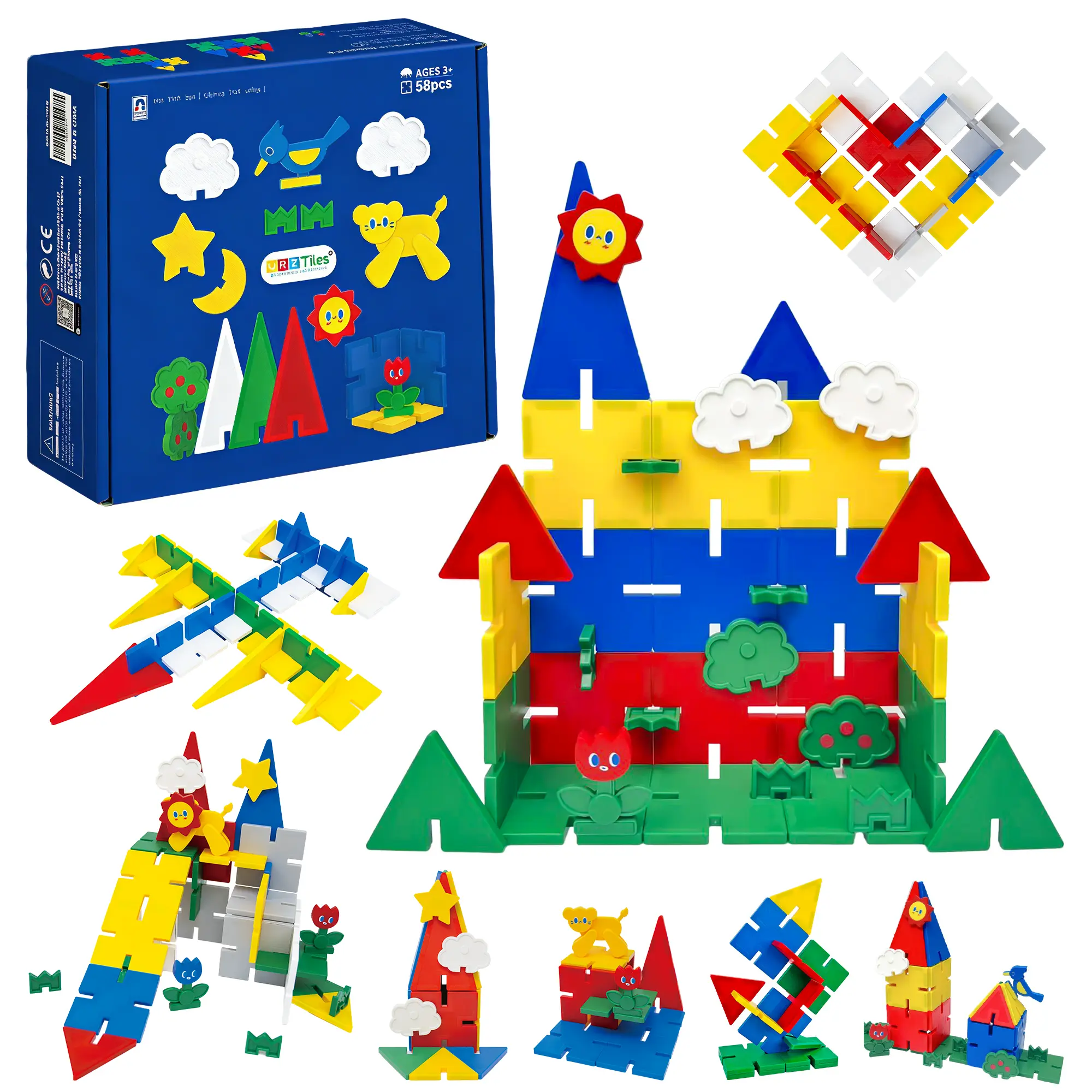 【New 2-in-1 Innovative Dual Play】YRZtiles 58PCS Magnetic Tiles & Snap Buckle Building Blocks, Sturdy Construction Stacking STEM Educational Toy, Preschool Learning Playset, Christmas Gift for Kids 3 4 5 6 Year Old Boys Girls