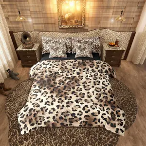 Leopard Print Comforter Bed Set,Cheetah Not Real Fur Bed Bag,7 Pieces Wild Animal Jungle Ombre Cowhide Fur Bed Set,Beige Brown Bedding
