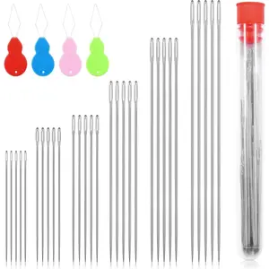 30 PCS Large Eye Needles for Hand Sewing Crafts, 6 Assorted Sizes Embroidery Needle Threader Cross Stitch for Crafts Leather Darning Tapestry Quilting Hand Sewing Needles Supplies Accessories