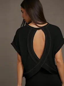 Women's Solid Color Backless Crew Neck Casual Short Sleeve T-Shirt