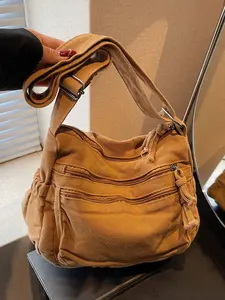 Retro distressed multi-zipper shoulder messenger bag, Trendy shoulder bag, Daily Crossbody, multi-layered zipper pocket practical shoulder bag, suitable for daily commuting, shopping, etc.