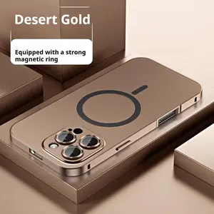 Desert Gold Metal Aluminum Alloy Frame for IP 17promax 16Pro 15 14 13 Snap-On Anti-Drop Full Protection Case with Magnetic Ring