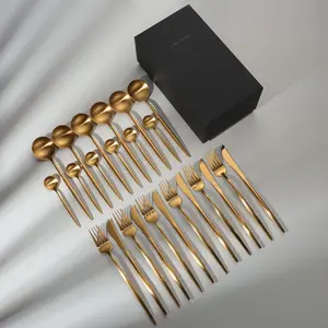 Matte Silverware Set Gold Flatware Set 24 Pieces 18/0 Stainless Steel Cutlery Set Wedding Housewarming Gift Service for 6