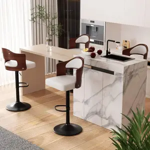 Swivel Bar Stools Set Of 4 Seat Adjustable Height 24.5-33.5IN, Wooden Barstools PU Leather Upholstered Bar Chairs With Back & Footrest For Bar Kitchen Dining Room Curved Kids Metal Plush Rocking Horse