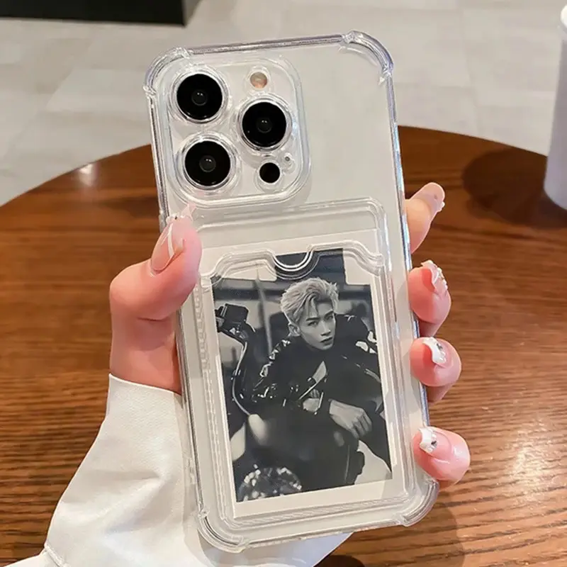 Transparent Card Slot Bag Holder Phone Case for iPhone 17Air 17 16 15 14 13 12 11 Pro Max X XS Clear Wallet Silicone Shockproof Back Cover Protection Screen Protector