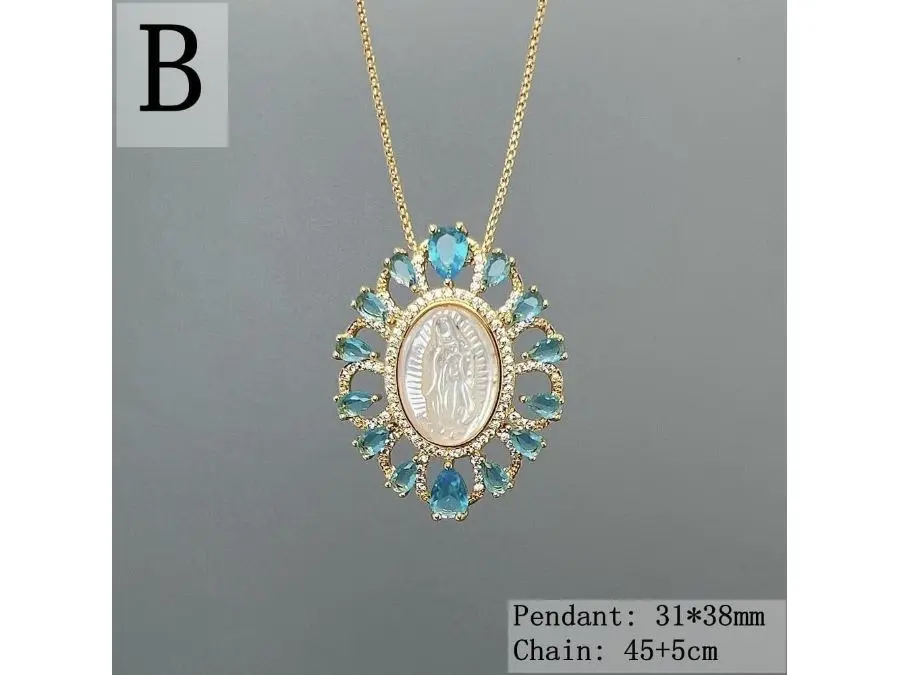 Our Lady of Guadalupe,Cadena Virgen De Guadalupe Medal Cubic Zirconia Necklace,Miraculous  Necklace
