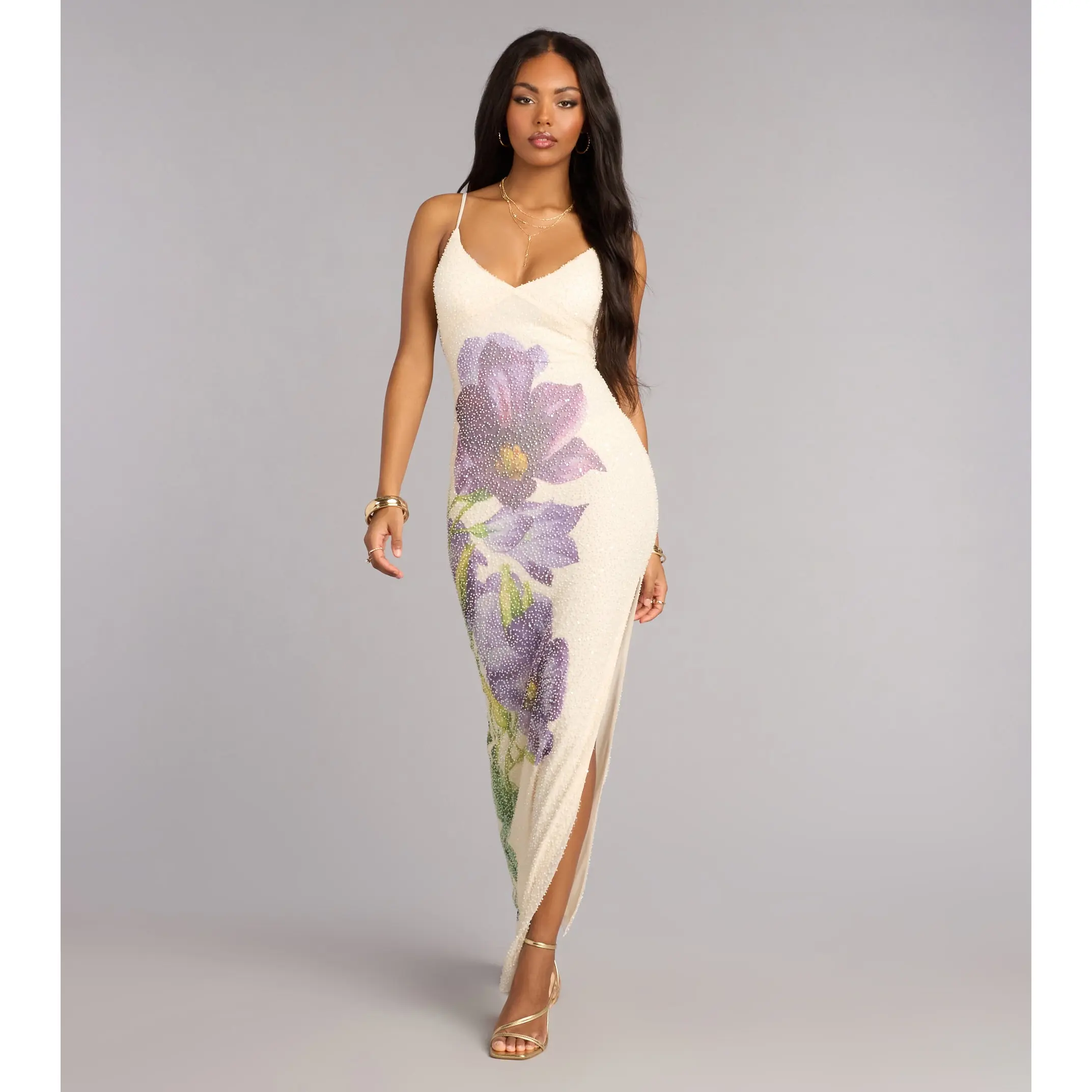Athena Beaded Sequin Floral Formal Dress