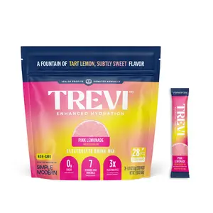 Trevi Sugar Free Pink Lemonade Electrolyte Drink Mix – 28 or 8 Stick Packs | 0g Sugar, Non-GMO, with 7 Vitamins & Minerals, 6 Electrolytes, Energy Hydration Drink Mix, Made in USA