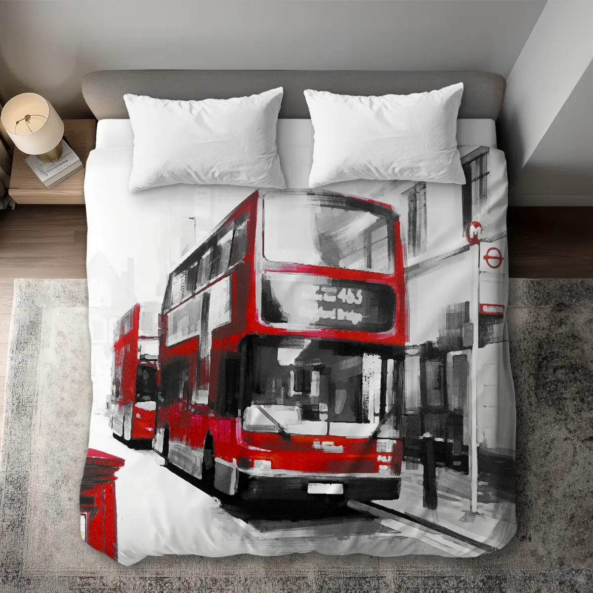 Begin Home Decor C1DCKSW0CUTVHF Red Bus Londoner King Size Duvet Cover - Bedroom Cities Home Decor