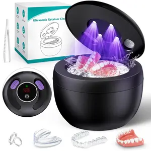 Upgraded Ultrasonic Cleaner for Retainers & Dentures, UV sterilization, 45kHz Cleaning Machine for Toothbrushes, Night Guards, Aligner, Braces, Jewelry, Rings, 200ML, Black, Portable bathroom essential, ideal for travelers, Perfect Gift, #Summervibes