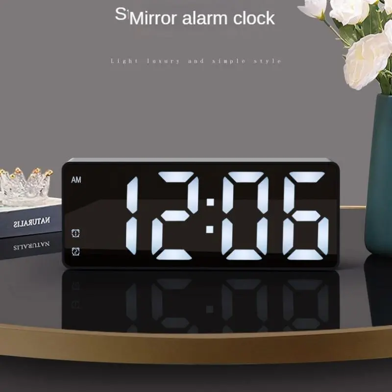 LED Electronic Clock, USB Plug and AAA Powered Mirror Alarm Clock with Temperature Display, Desktop Clock for Home Office Dormitory School, Led Digital Clock, Digital Alarm Clocks