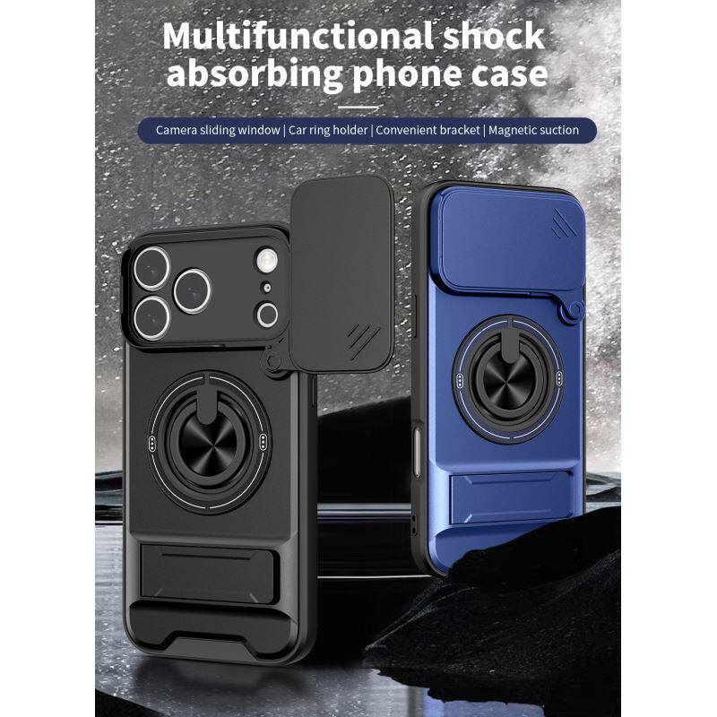 Sliding Camera Cover Phone Case with Ring Holder Kickstand, Magnetic Car Mount Compatible, Heavy Duty Shockproof Protective Cover for cases iphone 17 pro max 16 15 14 13 Pro Max Plus Air 16E & Samsung phone cases Four-in-One Military Grade Lens Protector