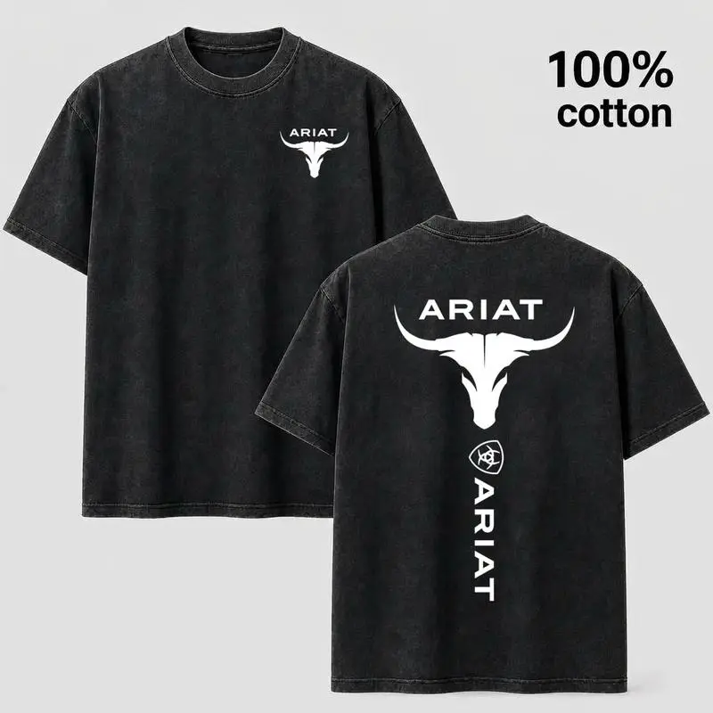 Western Style Bull Skull Graphic T-Shirt, Vintage Mineral Wash Cotton Tee