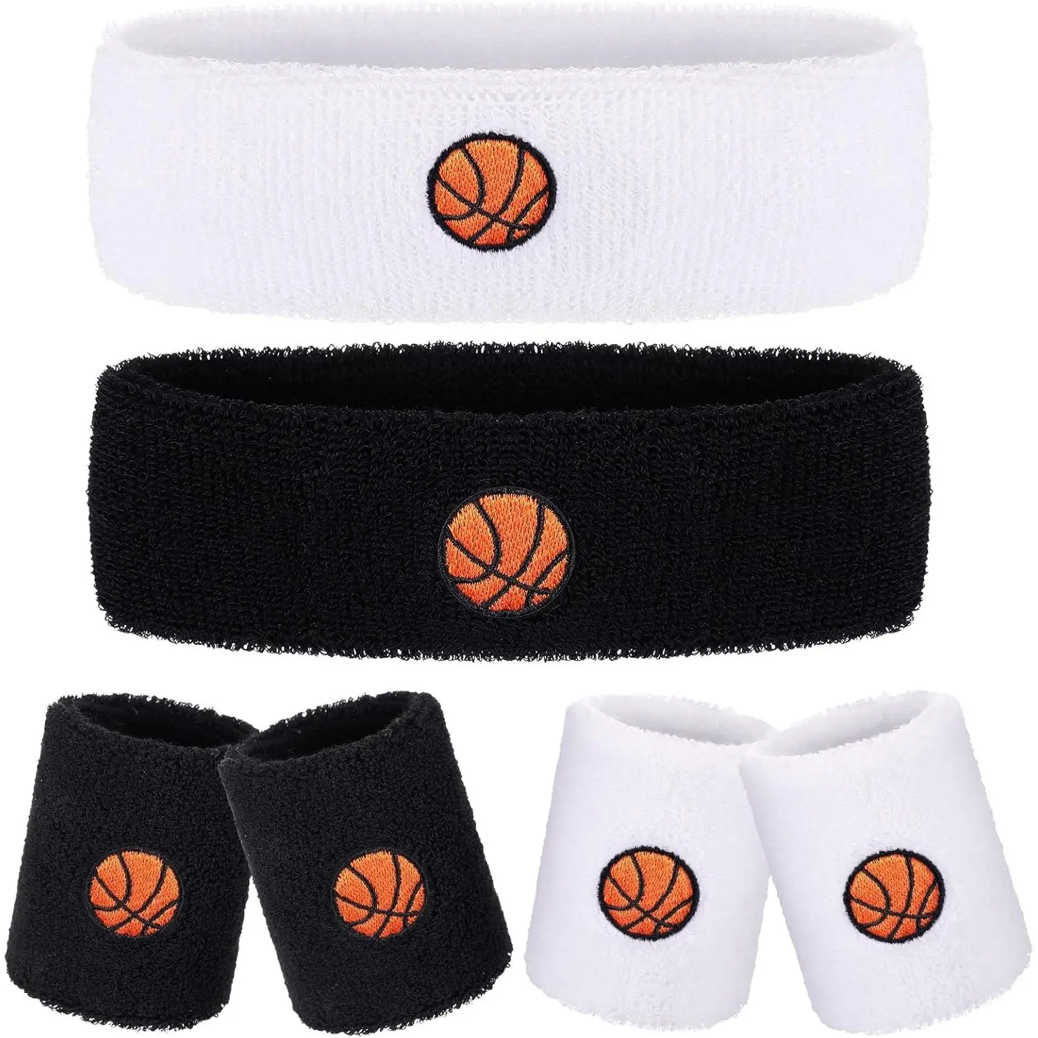 Sweatband Set, 6-Piece Athletic Baseball Pattern Polyester Headbands and Wristbands for Men & Women, Moisture Wicking for Sports & Workouts, Sporty Sports Headbands