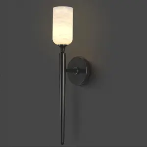 5 in. 1-light Vintage Alabaster Wall Sconce, Modern Black Bathroom Sconces, Marble Sconces Wall Lighting for Foyer