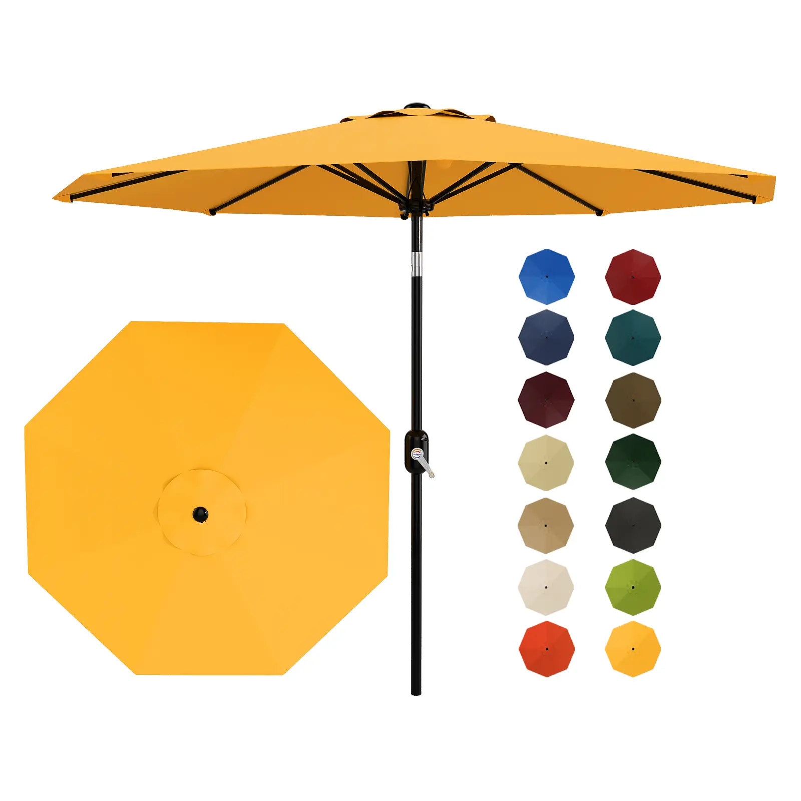 9FT Outdoor Patio Umbrella, 8 Reinforced Ribs Market Umbrella with Crank Lift & Push Button Tilt, UV Resistant & Waterproof Design, Perfect for Pool, Deck, Yard and Garden