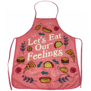 Let's Eat Our Feelings Apron Funny Comfort Food Novelty Kitchen Smock Funny Graphic Kitchenware Bakeware Funny Food  Novelty Cookware Pink