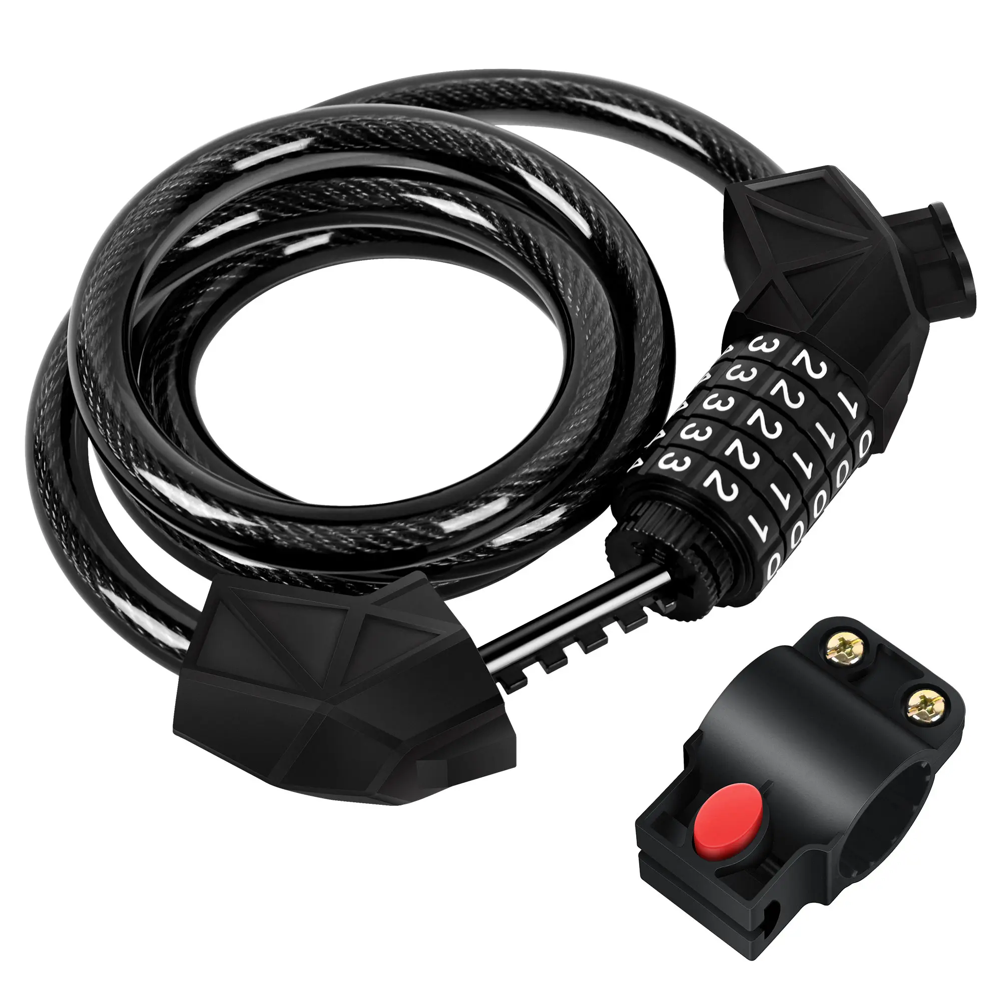 5-Digit Combo Resettable Bike Theft Lock - Heavy-Duty Steel Cable with Tough PU Wrap, Compact Adjustable Ebike Accessories, Theft Lock Accessories for Bikes & Scooters, Easy to Carry & Mount for Daily Use, Cycling