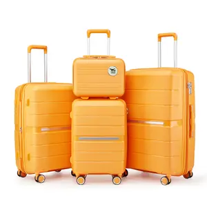 4-piece men's and women's travel universal set (14/20/24/28) PP lightweight and durable expandable luggage, with smooth silk like wheels, high appearance and durability, equipped with TSA lock, super worry free Luggagesets Traveling Bag