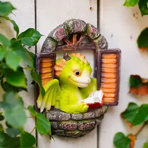 Crazy Window Dragon Sculpture for Garden and Outdoor Decor, Rainproof Hand-Painted Resin Ornament, Perfect for Patio, Lawn, Indoor Space