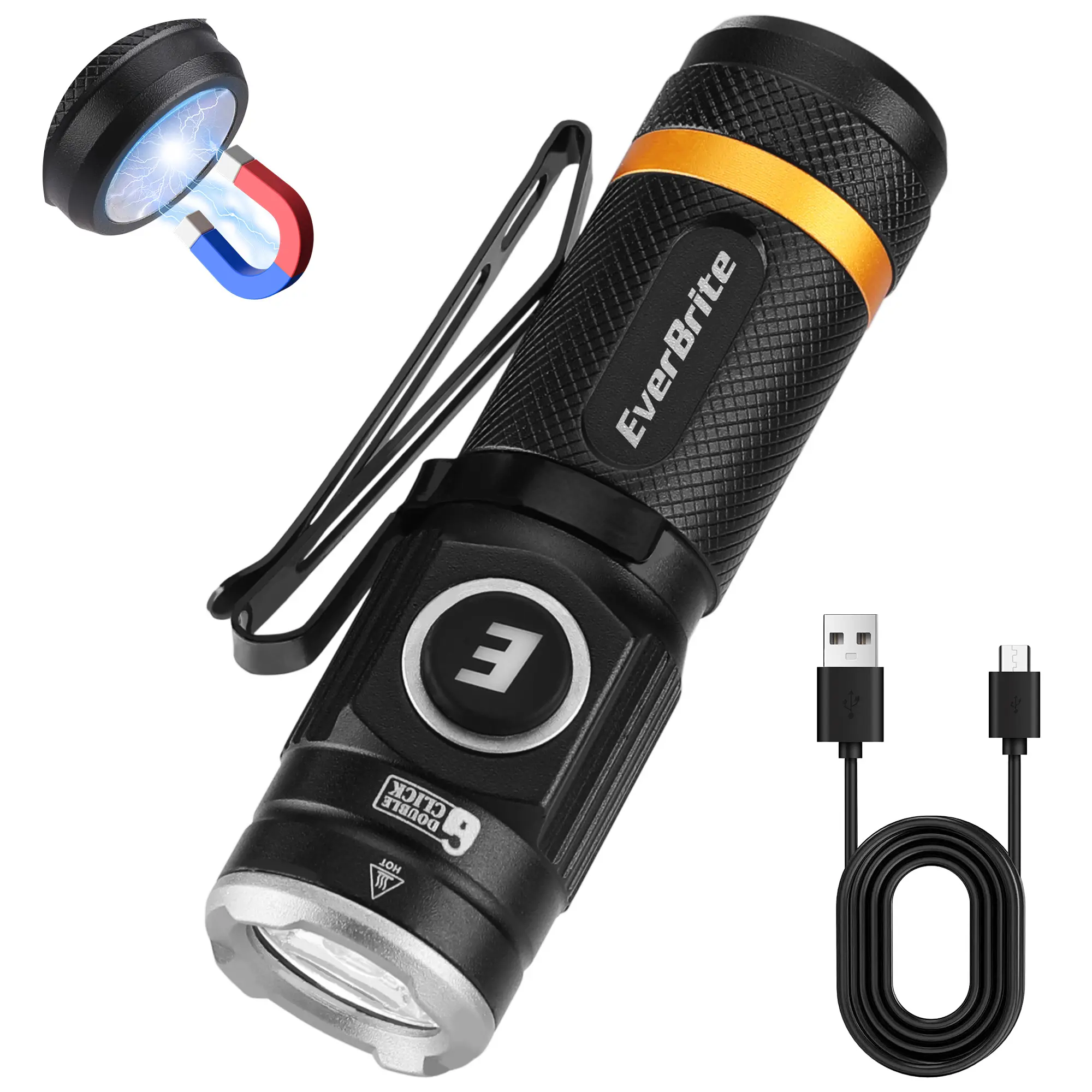 #backtoschool EverBrite Mini Flashlight, Rechargeable Flashlight with USB C Cable, 5 Light Modes Pocket Flashlight, 500 Lumens Magnetic Flashlight with Clip for Repair, Outdoors, Emergency