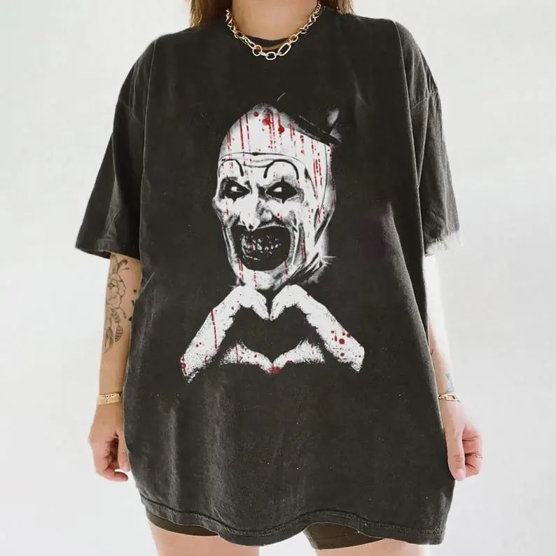 Comfort Colors Art The Clown Terrifier Shirt, Scary Horror Clown Shirt, Creepy Heart Hands Tee, Spooky Slasher Fan Gift Unisex, Halloween Horror Movie