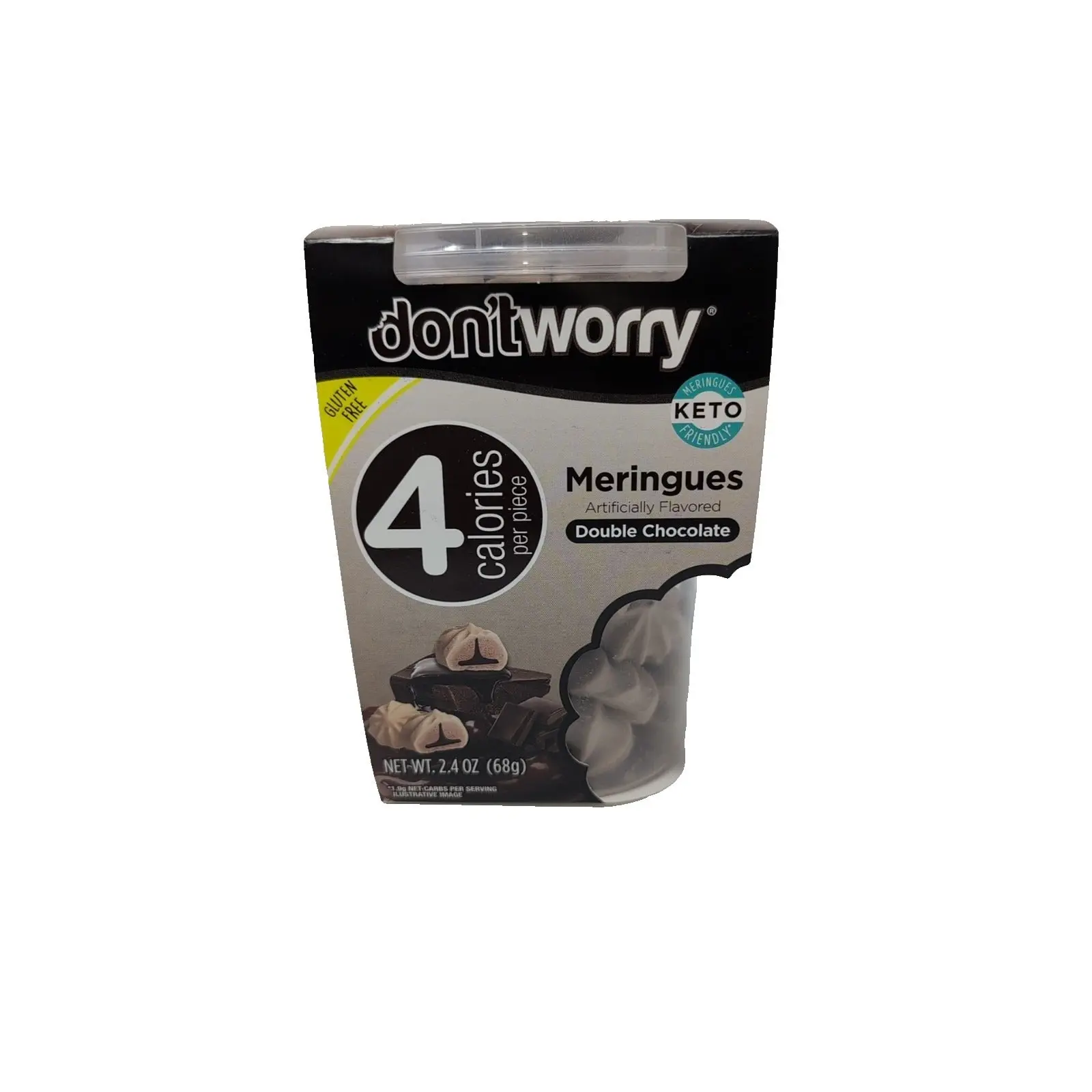 don'tworry Meringues Double Chocolate Flavored 2.4 Ounce Plastic Container