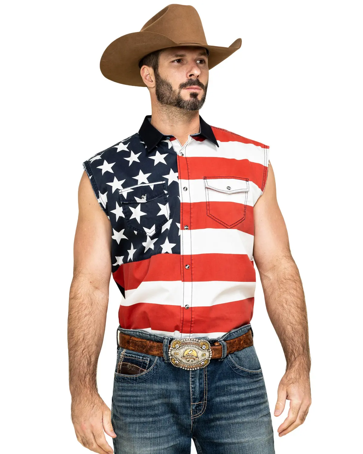 Cody James Men's Men'S American Flag Bubba Sleeveless Western Shirt - Cmsp19w47-Red