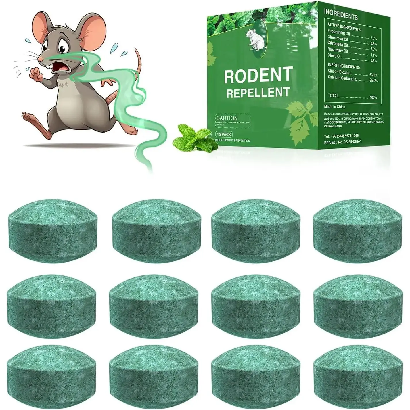 12-Pack Natural Rodent Repellent Balls |   Peppermint & Lemon Oil Effectively Deters Rats & Squirrels