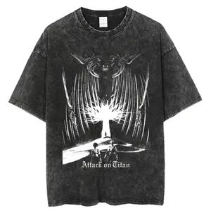 Attack on Titan AOT Graphic Tee Eren Yeager Founding Titan paths Shirt Vintage Washed Oversized T Shirt Goth Grunge Y2K Aesthetic Streetwear Japanese Manga Merch Mikasa Armin Viral Tiktok Trending Summer Casual Boxy Fit Top Black Tee Shirt