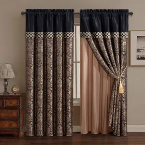 CHEZMOI COLLECTION Lisbon 4-piece Jacquard Floral Window Curtain Set with 2 Curtain Panels & 2 Tassels Room Decor