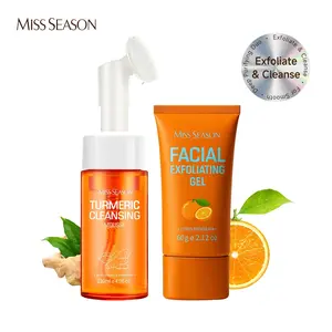 MISS SEASON Facial Cleansing Care Set - Turmeric Cleansing Mousse 120ml & Exfoliating Gel 60g - Double Care for Deep Cleansing & Radiant Glow - Citrus Reticulata Extract Included #Summervibes