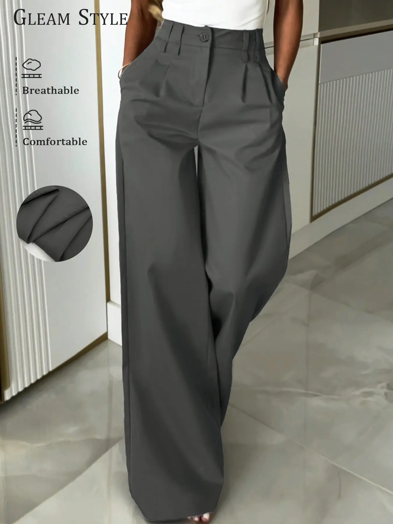 Women's Wide Leg Suit Pants, Fitted Casual Style, Plain Surface, All Season Long Pants, Fashionable and Slimming, Spring Autumn, Bottom, All Season Trousers