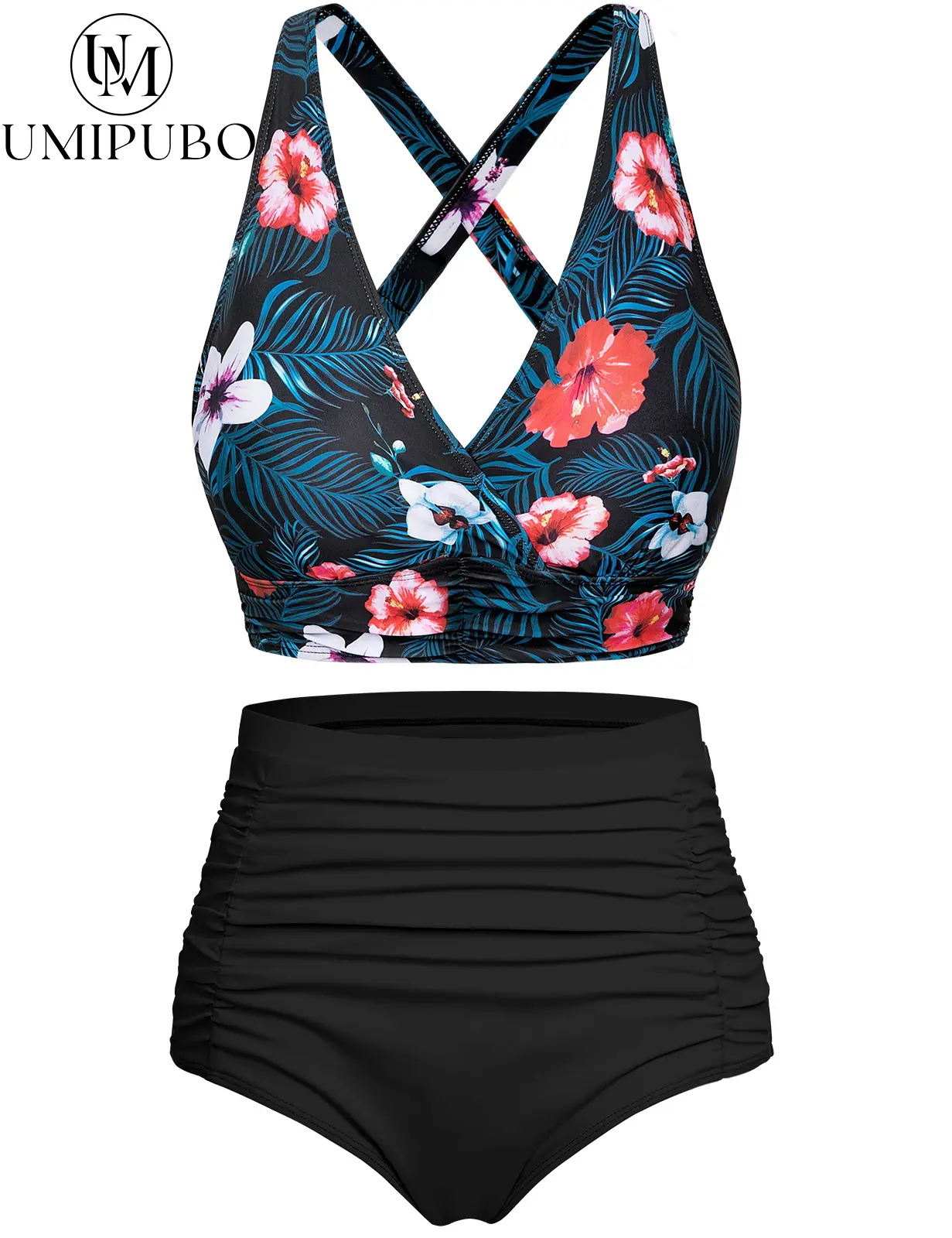 [SummerClearance] UMIPUBO SHOP Women's Cross-Buckle One-Piece Swimsuit Tropical Print Swimwear Triangl Swimwear Style Swimoutfit SwimWeek