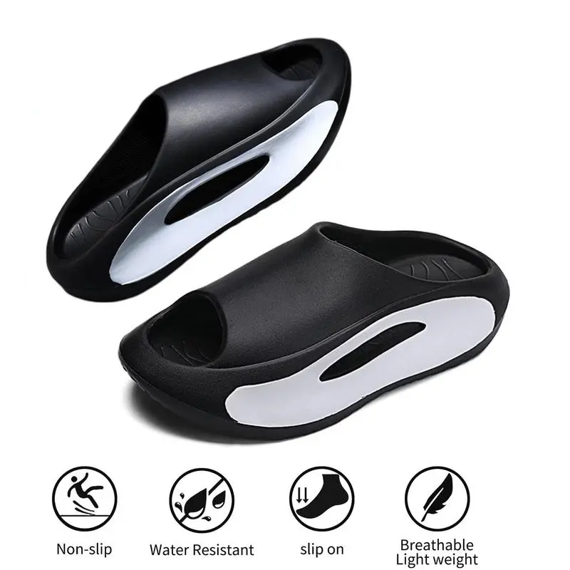 Unisex Fashionable Colour Block Slide Slippers - Ventilated Open Toe, Soothing Massage Grains, Breathable Cushioned Footwear - Lightweight, Non-Slip, Durable EVA Sole Shoe for Home Use, Lightweight Slippers