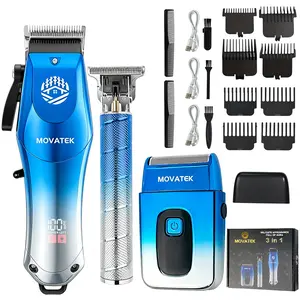MOVATEK 3pcs Men's Electric Professional Hair Clippers&Trimmer Kit USB Rechargeable, Hair Trimmer with LED Battery Status Adjustable Limit Comb Set With Hair Clipper Electric Shaver, Detail Trimmer, Ideal Valentine Gift ,Holiday Gift For Dad For Boyfriend