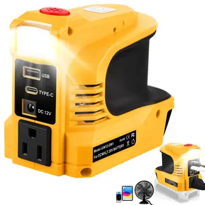 220W Power Inverter for DeWalt 20V Battery, PortablePower Supply Convert -DC 20V to 110V~120V BatteryPowered Outlet with USB-B & USB-C & 12V DC & 220W ACOutput with LED Light