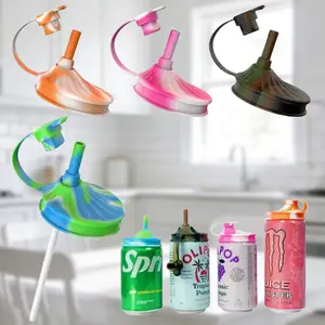Summervibes DIPESI 4pcs Colored Silicone Soda Can Lids with Straws, Fits Standard Beverage Cans, BPA-Free, Portable, Machine Washable and Reusable, Ideal for Road Trip Camping Kitchen Supplies. Drinkware