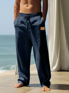 Men's High-Quality Linen Pants, Renaissance Viking Pirate Costume, Vintage Style, Leather Patched, Ideal for Halloween & Cosplay Parties