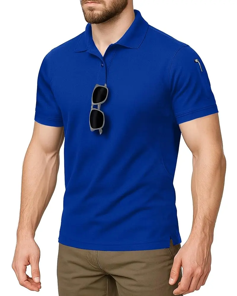 NY Threads Men's Polyester Dry Fit Polo Shirt - Short Sleeves, UPF 50+, Quick Dry, Breathable Tactical Pique Jersey, Pockets, Plain, Button Placket, Fitted Cut, Sunglasses Compatible Golf Wear