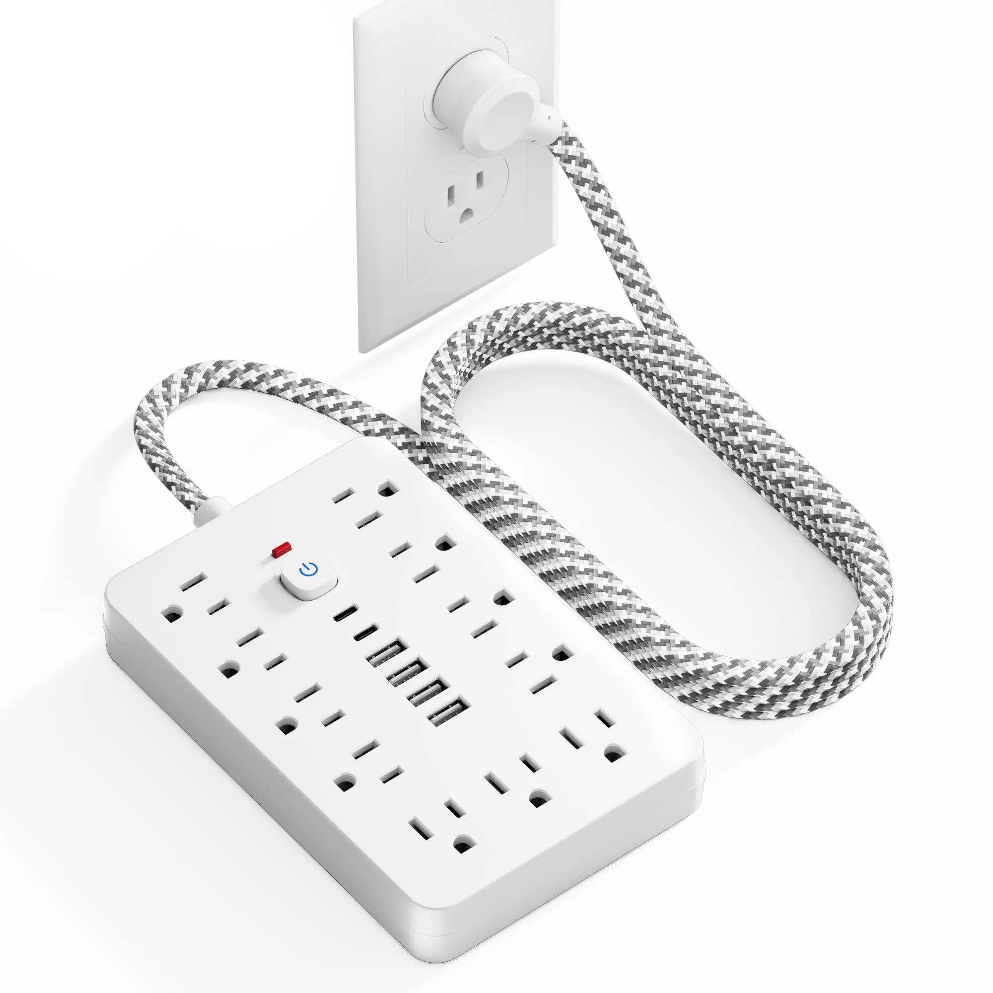 Multi-functional 17 in 1 Power Outlet, 11-Outlet Surge Protector with 4 USB-A & 2 USB-C Charging Ports, Wall Mountable Power Outlet with 5FT/10FT Exte