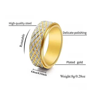 Men's Stainless Steel Anti-Rust Contemporary Statement Ring - Flower Diamond Geometric Design, Rotatable Band, Punk Hip-Hop Style, Fashionable Accessory for Casual Wear, Anti-Rust Steel Rings, Contemporary Statement Rings