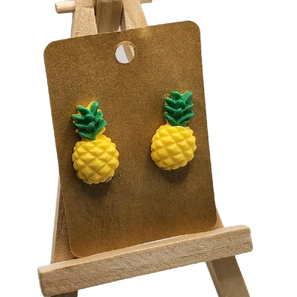 Clip Earrings for All Ear Sizes - Pineapple Clip-On Costume Jewelry, Bright Yellow Design with Vibrant Green Tops, Fun Tropical Fashion Accessory