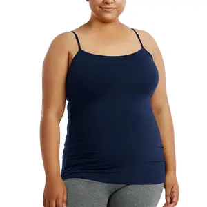 Women's Camisole Tank Top with Adjustable Spaghetti Strap Scoop Neck Curvy Plus Size Seamless Stretch Sleeveless Womenswear Basic Undershirts