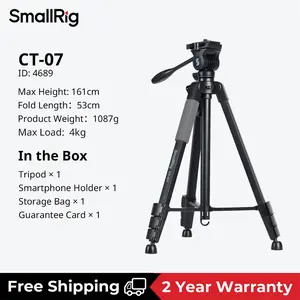 SmallRig CT-07 Phone Tripod, 63" Lightweight Tripod for Camera,  Aluminum Tripod Vlog Shooting Kit with Fluid Head for Cellphone Mirrorless DSLR for Vlogging Tik Tok Creator , Payload 8.8lb, Adjustable Height from 19.6" to 63.3" for Camera, Phone-4689