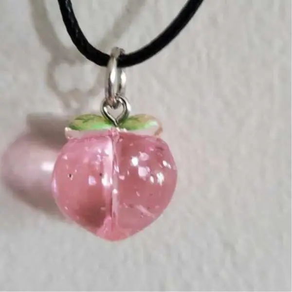 PEACH PENDANT 18" NECKLACE. handmade. very cute piece